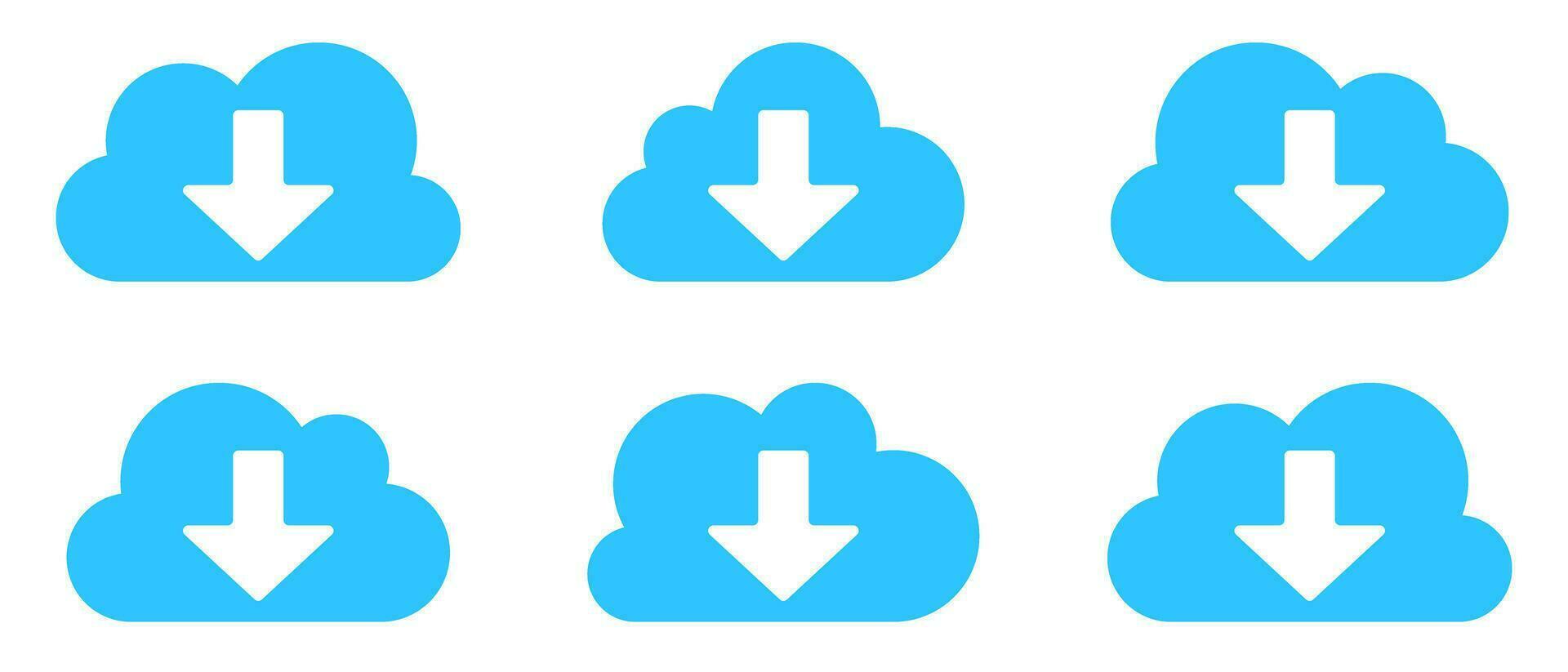 6 blue clouds with download arrow for web vector
