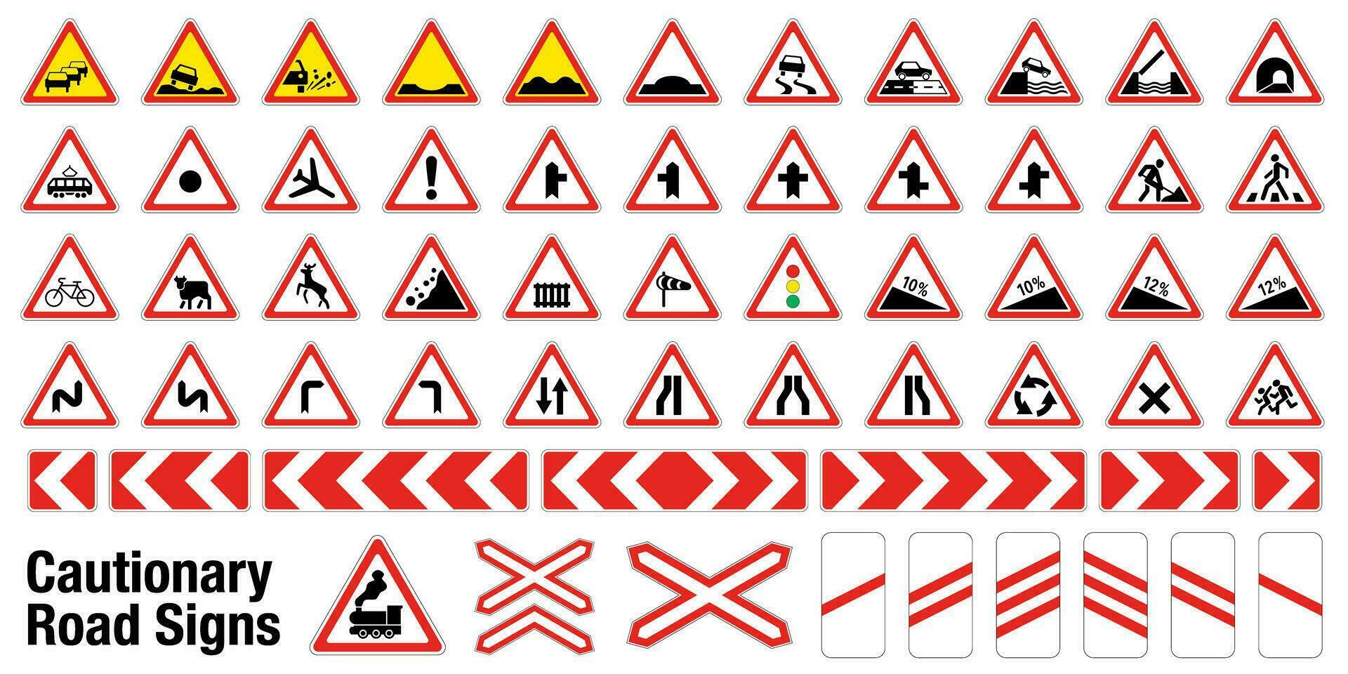 Traffic signs on the red triangle. Big vector collection