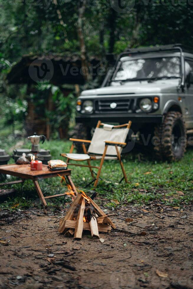 Campfire in the rainforest photo