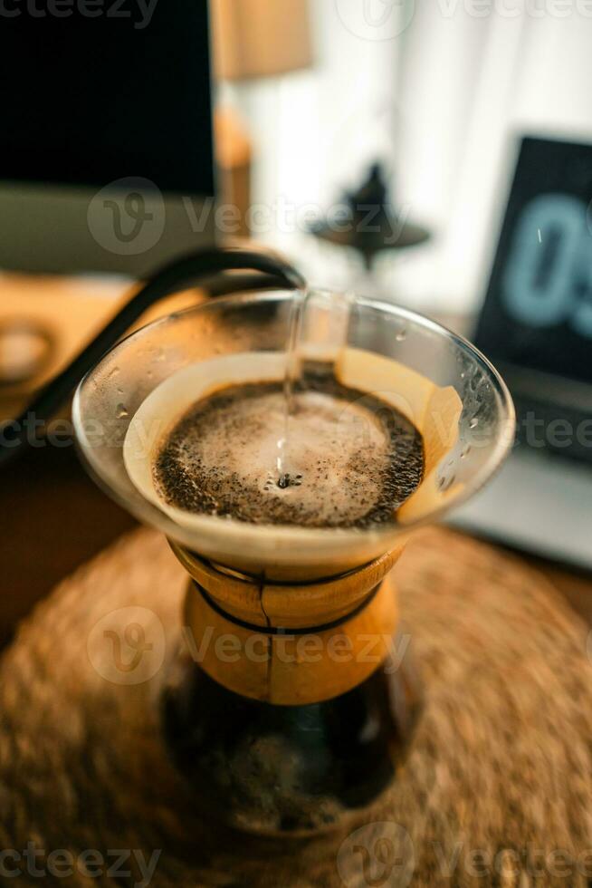 Drip coffee on the table in the house photo