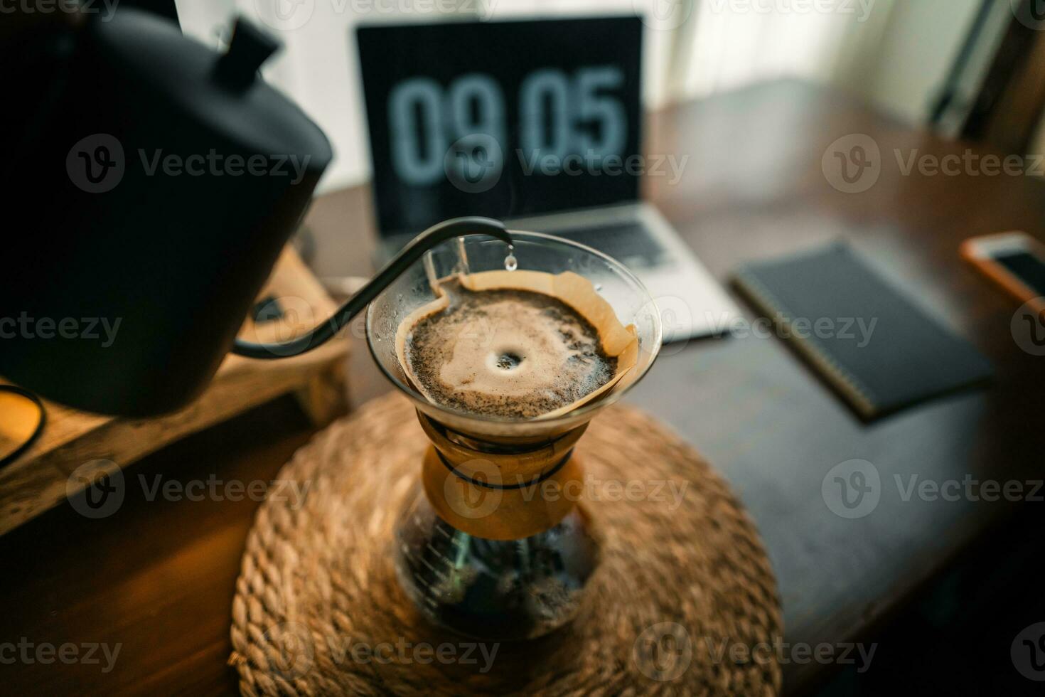 Drip coffee on the table in the house photo
