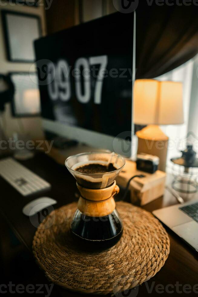 Drip coffee on the table in the house photo