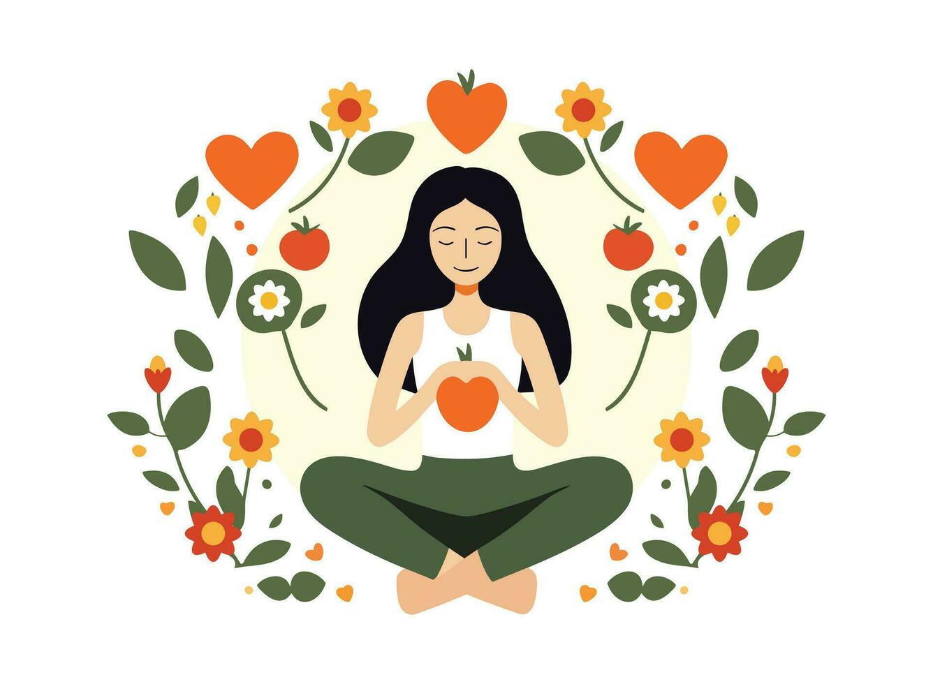 A young woman practicing meditation vector