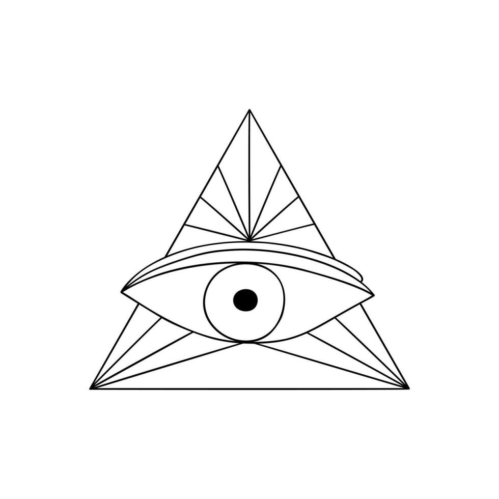 ojo de providencia, todo lo ve ojo esotérico masón religioso piramidal símbolo, Illuminati triangular alegoría emblema con rayos vector ilustración para póster, bandera, logo