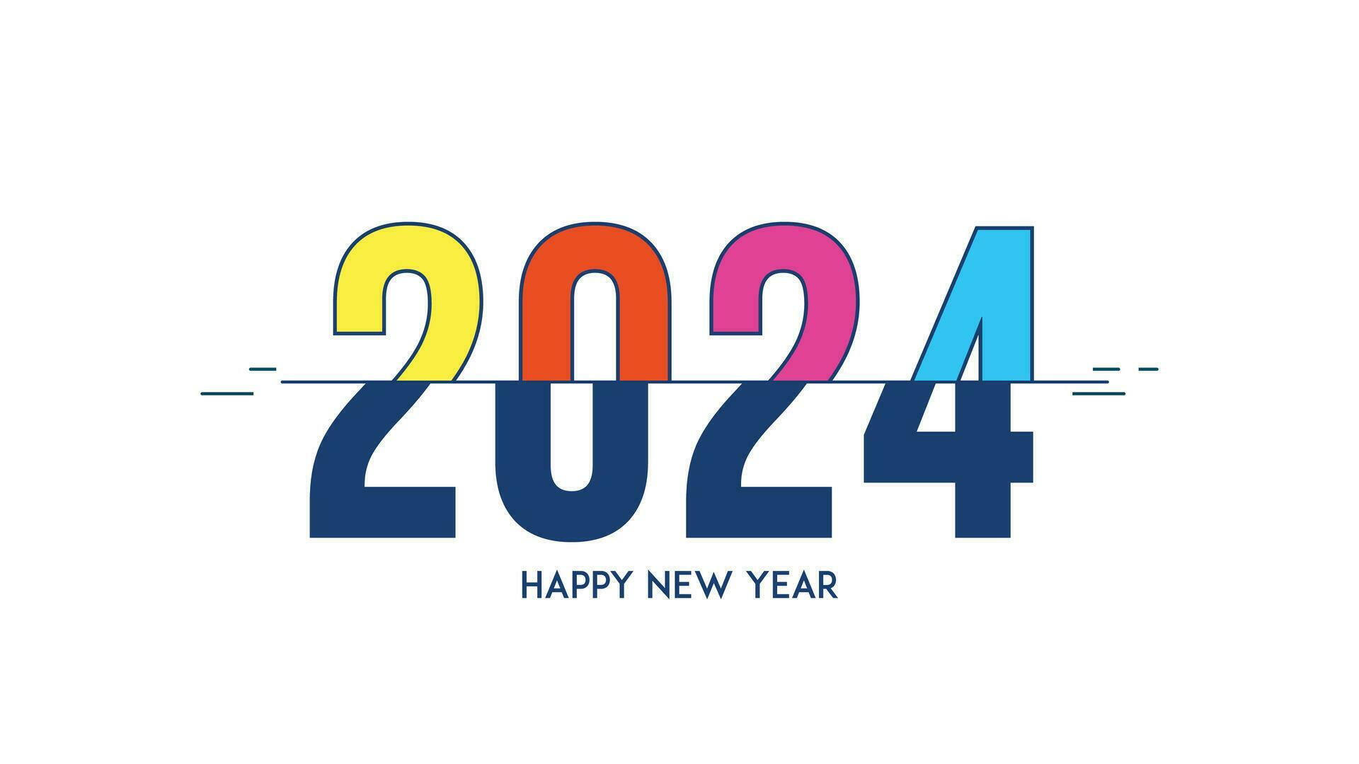 2024. Happy new year 2024 with colorful lines. 2024 poster. Happy new