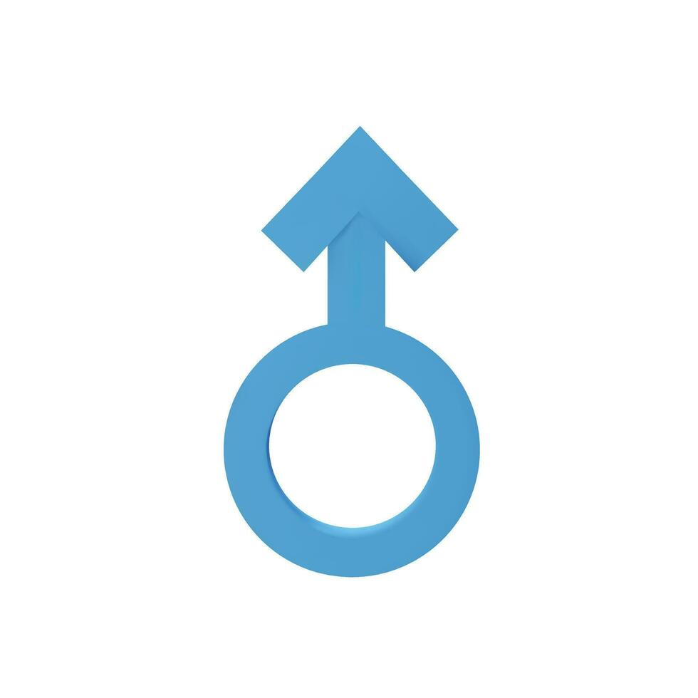 3D render blue male sign. Sex male symbol. Masculine element vector illustration in clay style. Men gender.