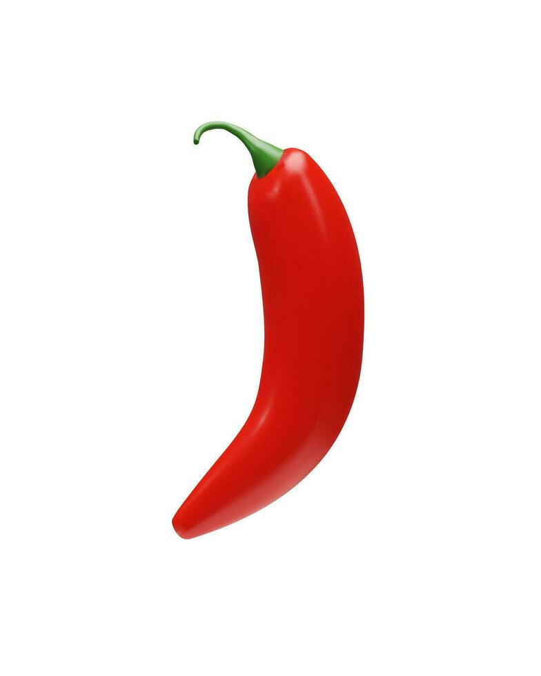 3D render Red hot natural chili pepper. Vector illustration vegetable realistic image with shadow in plastic style. Hot cayenne spice food. Ingredient for Mexican, Asian cuisine. Natural organic taste