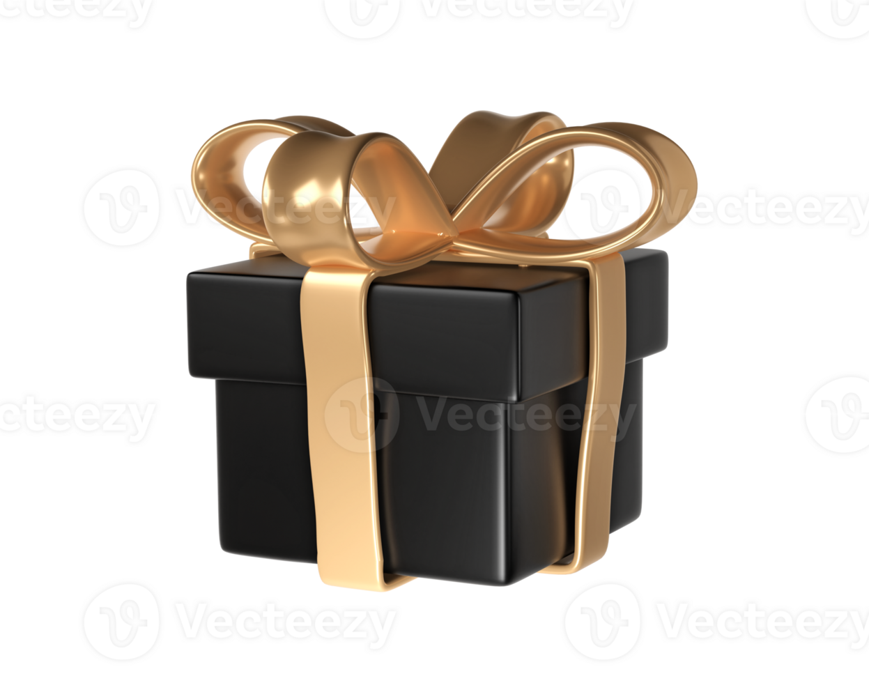 3d noir Vendredi cadeau boîte icône avec d'or ruban arc sur transparent Contexte. rendre magasin vente moderne vacances. réaliste icône pour présent achats bannière ou affiche png