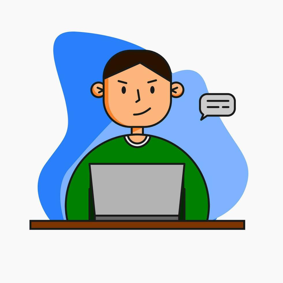 man working with laptop illustration cartoon style vector