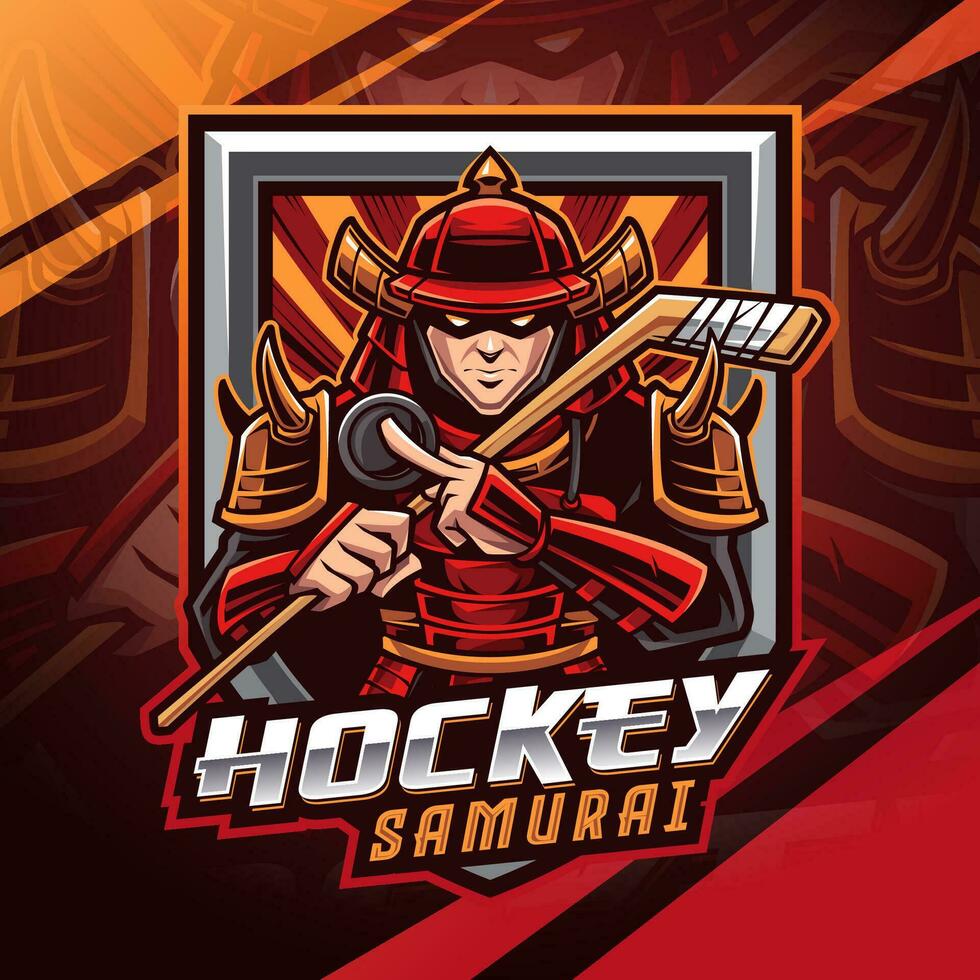 Hockey samurai esport mascot logo design vector
