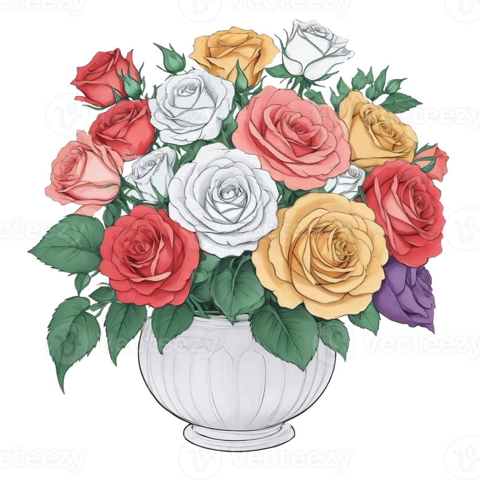Colorful rose flower arrangement ,AI generated , Clip Art png