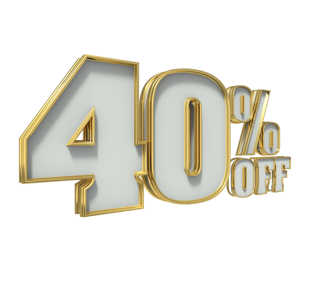Number 40 3D render collection color golden png