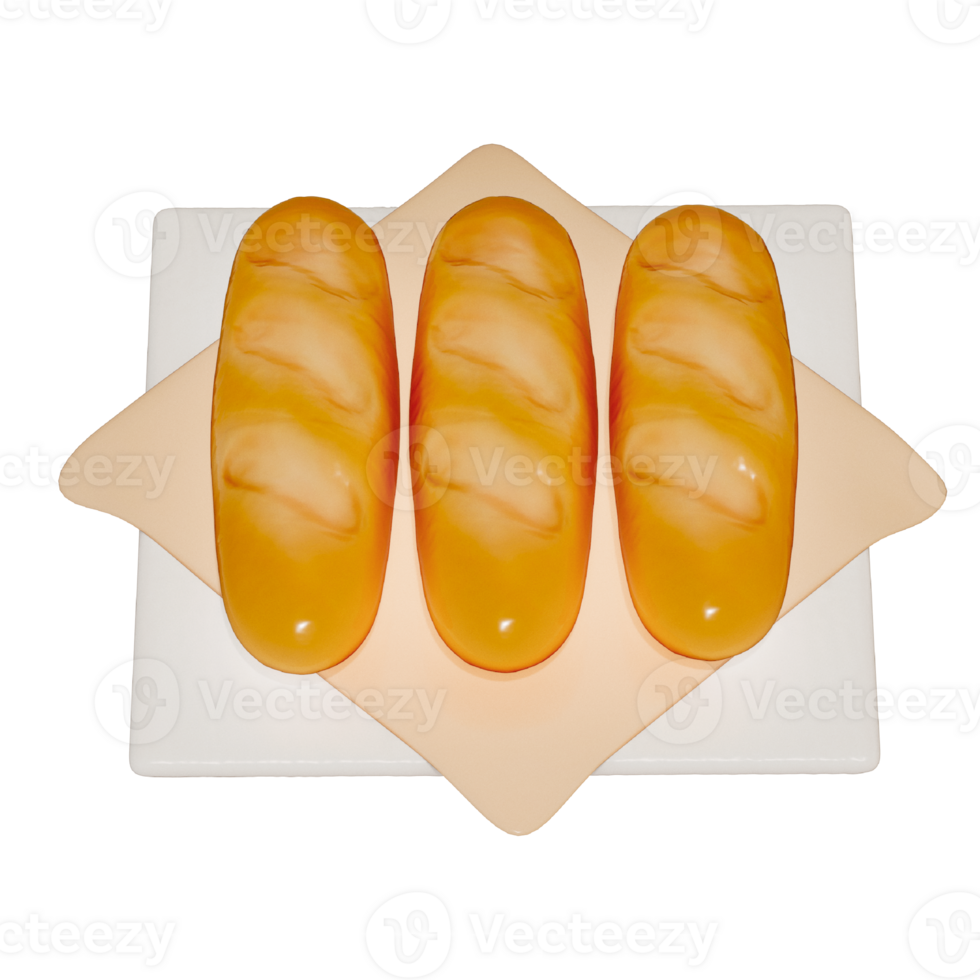 brood baguette 3d geïsoleerd Aan een transparant achtergrond . bakkerij . 3d renderen png