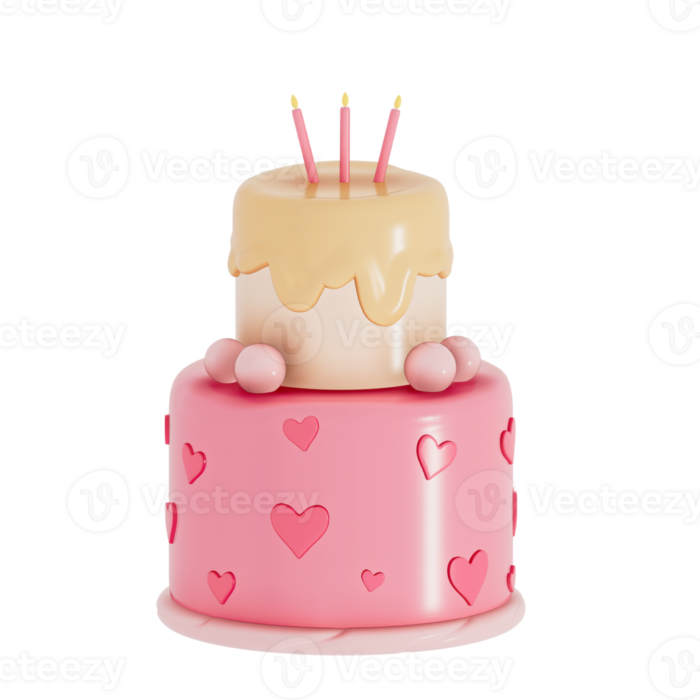 Birthday cake party element on transparent background, Colorful delicious desserts . 3D rendering png