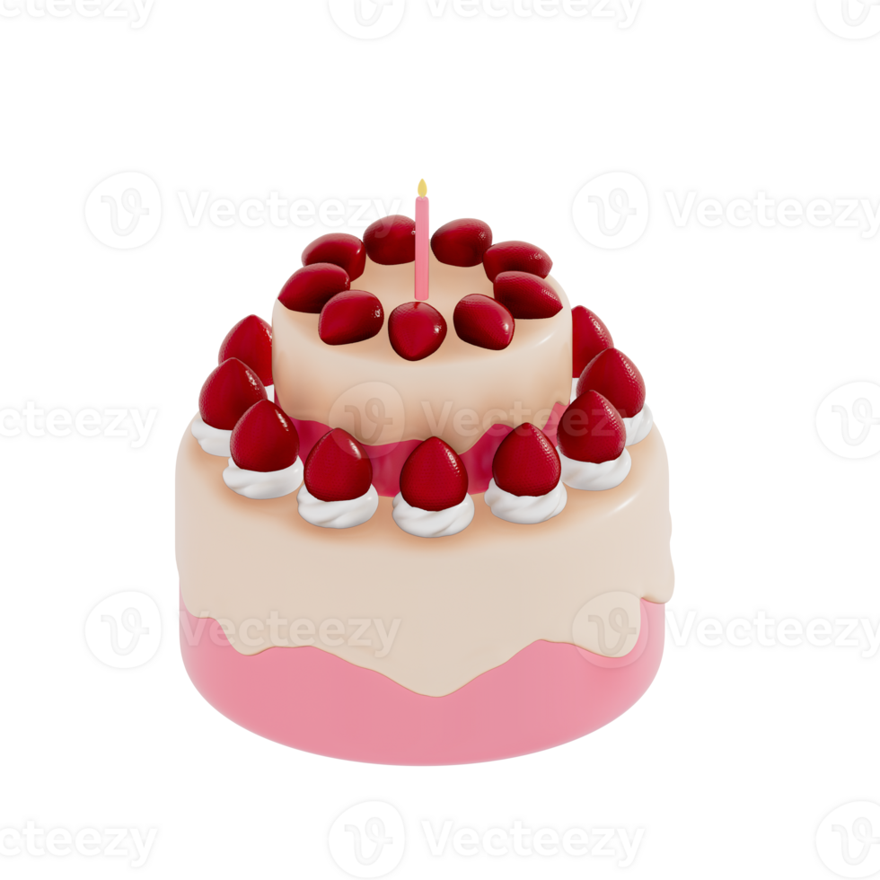 Birthday cake party element on transparent background, Colorful delicious desserts . 3D rendering png