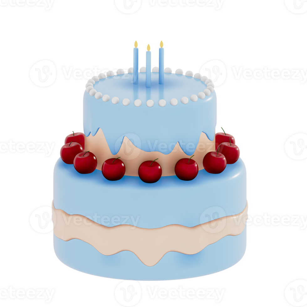 Birthday cake party element on transparent background, Colorful delicious desserts . 3D rendering png