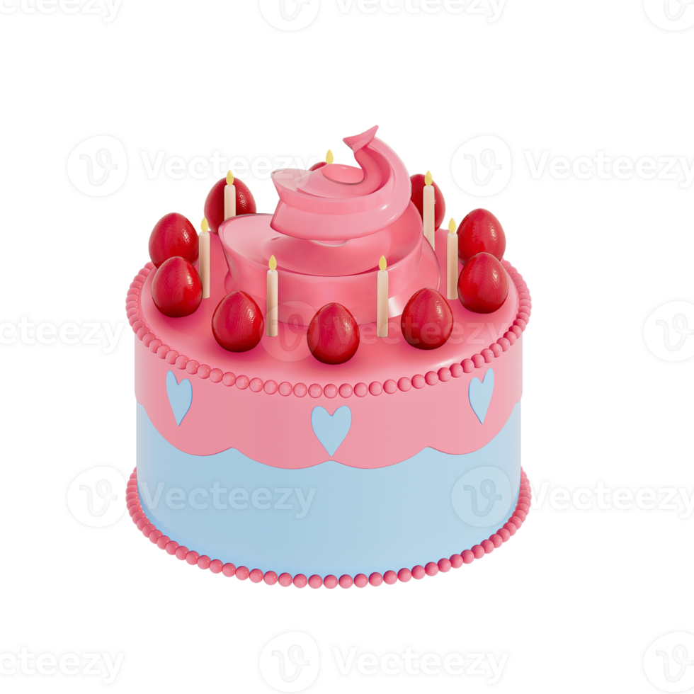 Birthday cake party element on transparent background, Colorful delicious desserts . 3D rendering png