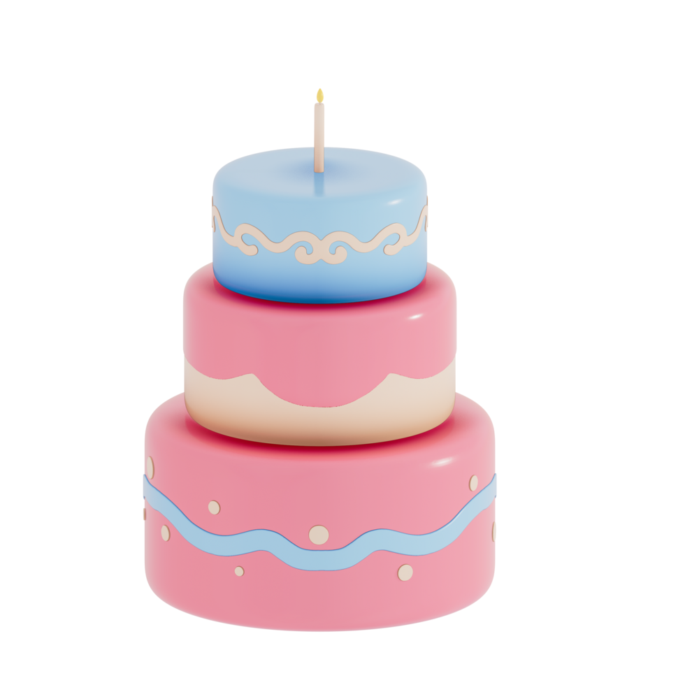 Birthday cake party element on transparent background, Colorful delicious desserts . 3D rendering png
