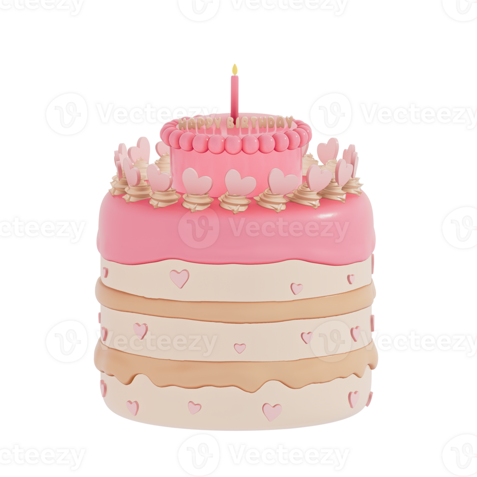 Birthday cake party element on transparent background, Colorful delicious desserts . 3D rendering png