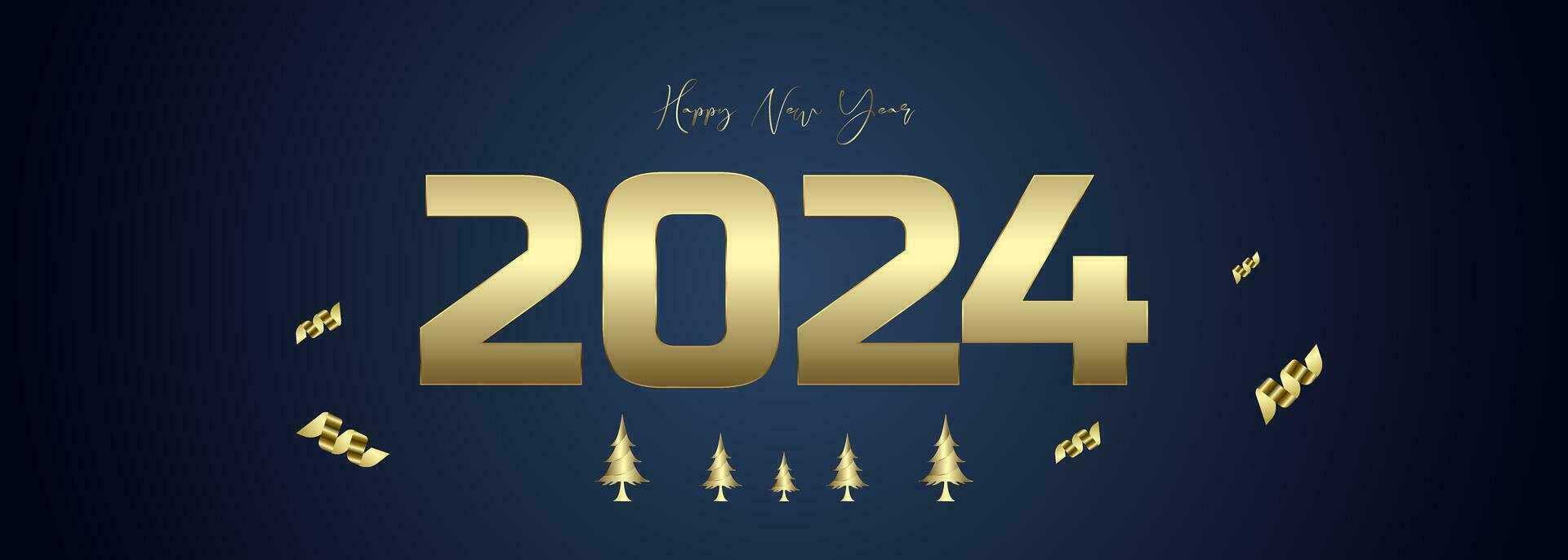 Greeting Card concept vector, illustion. and A Banner of 2024 Happy New Year With gold ribbons vector