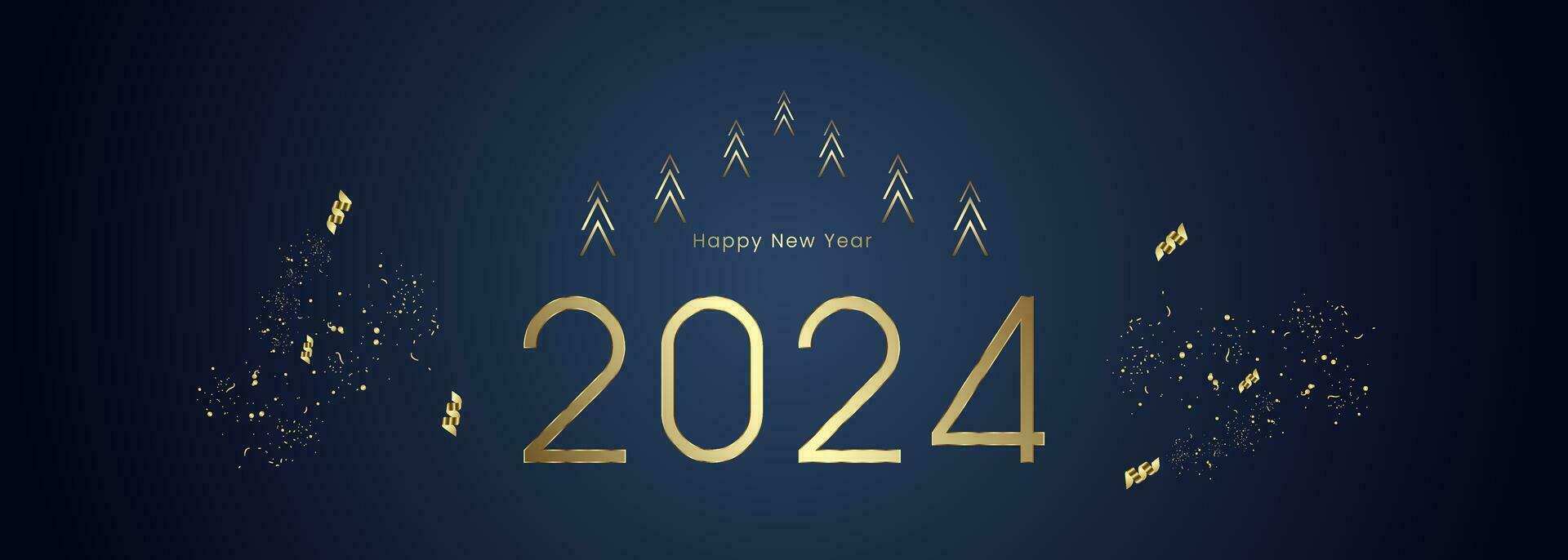 gold 2024 number with ribbons on dark gradient blue background vector