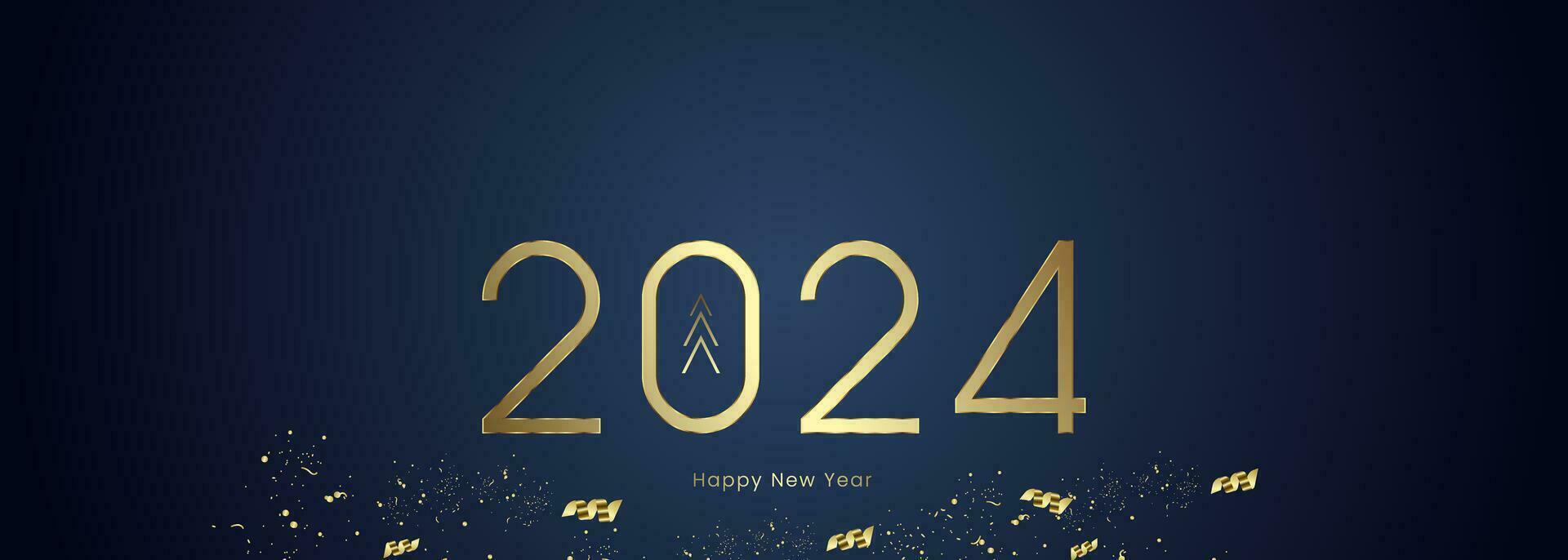 A modern gold 2024 number with ribbons on dark gradient blue background, New Year Greeting Card concept vector, illustion vector