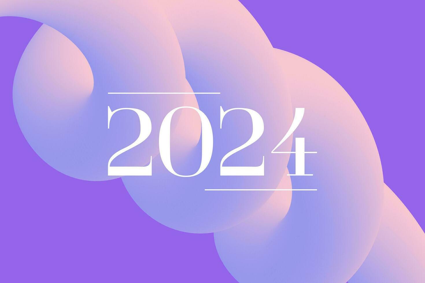 2024 numbers on banner of abstract 3d gradient motion twisted liquid line vector