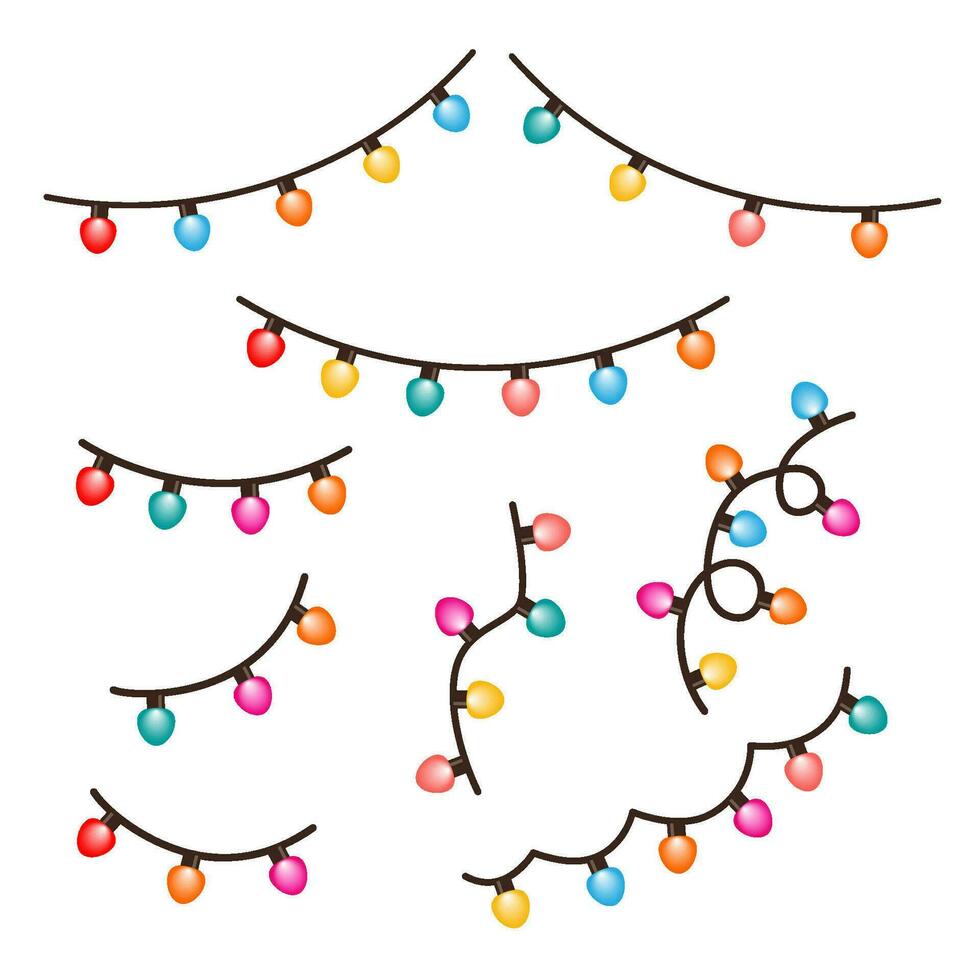 Set of different shaped festive garlands with light bulbs vector