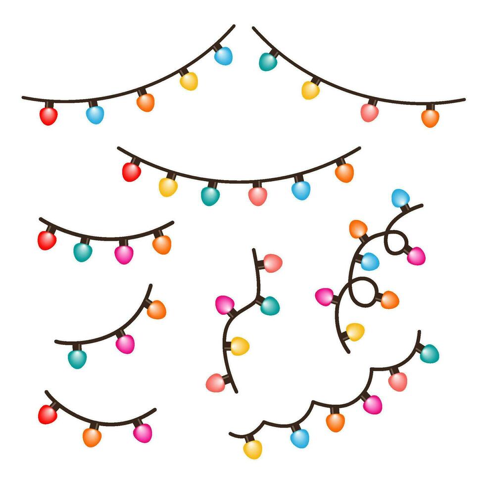 Set of different shaped festive garlands with light bulbs vector