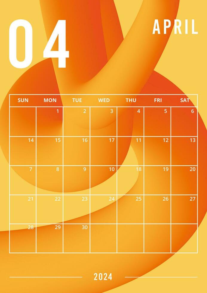 Planner vertical page on April 2024 year template of 3d gradient design vector