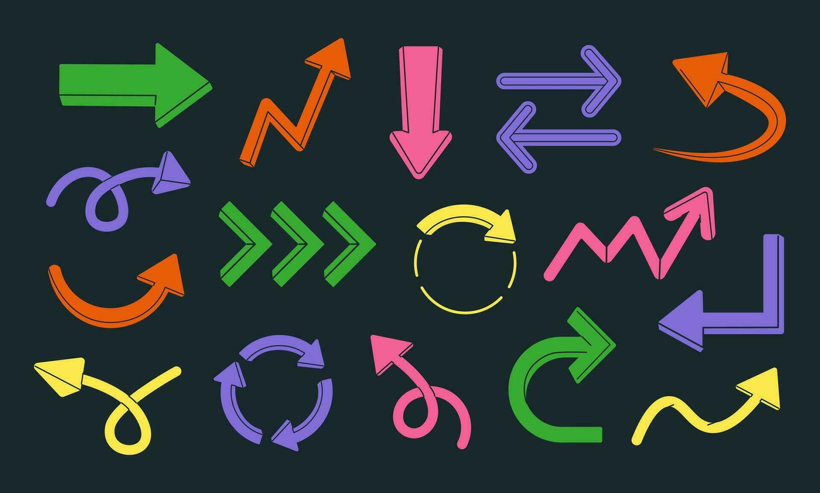 Various colored dinamic arrows set on dark background vector