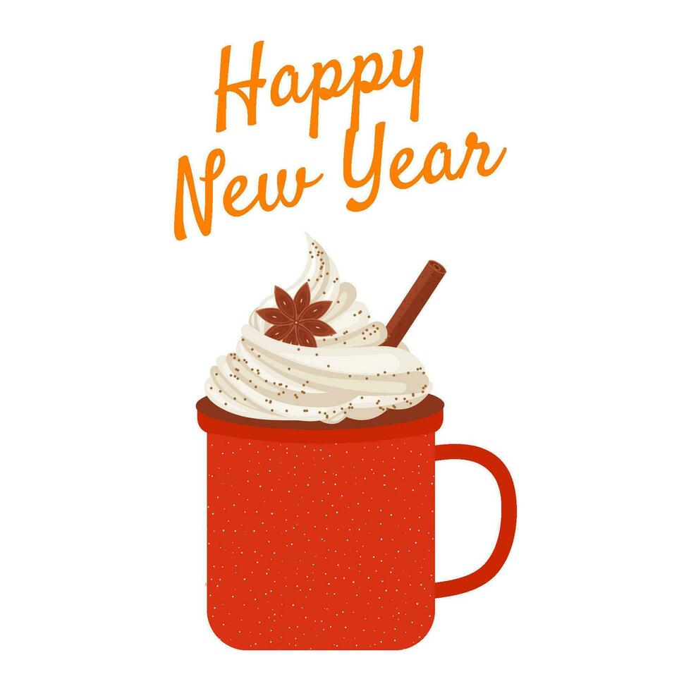 Christmas holiday coffee mug and wishes Happy New Year vector