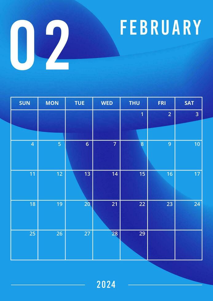 Planner vertical page on February 2024 year template of 3d gradient design vector