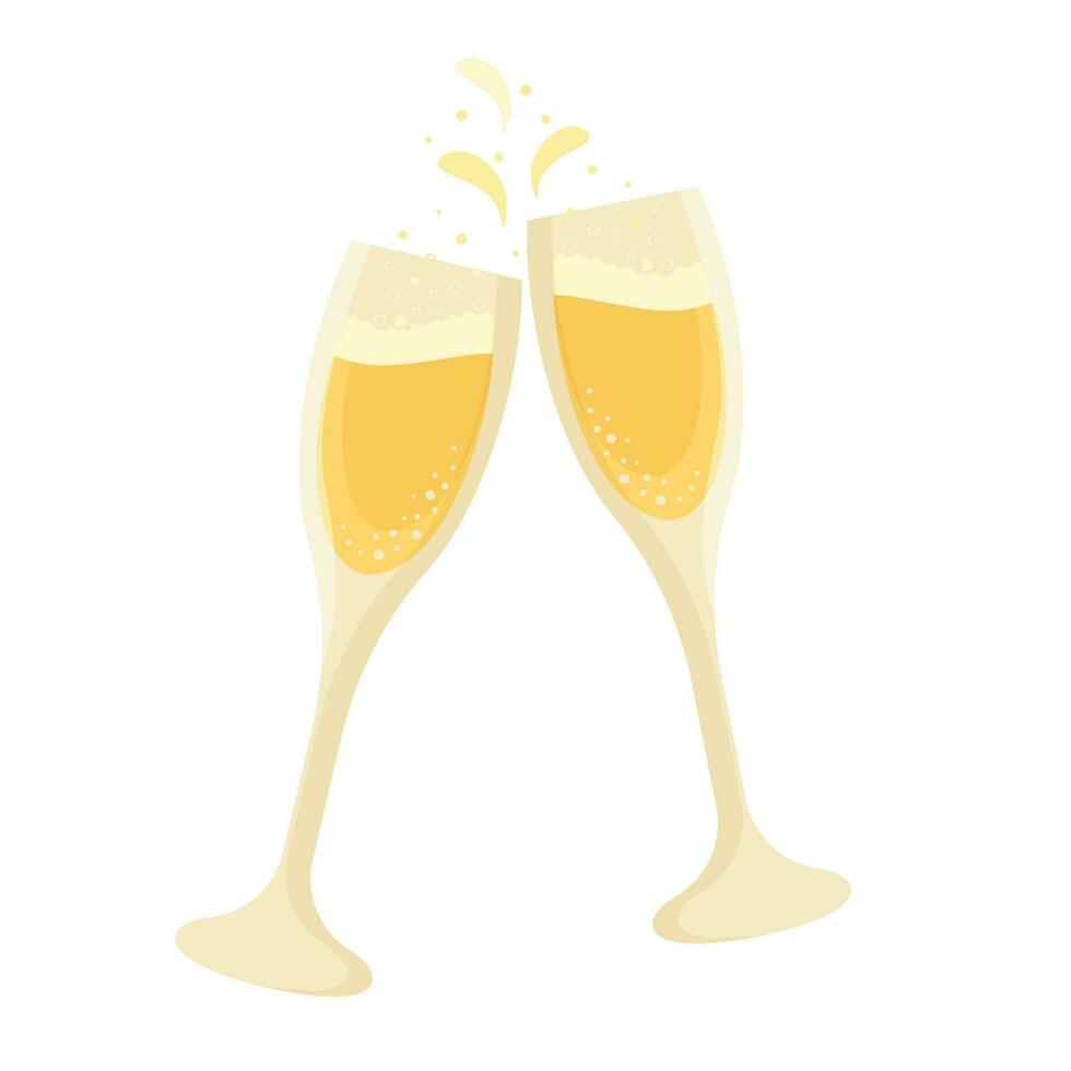 Two glasses of champagne with bubbles vector