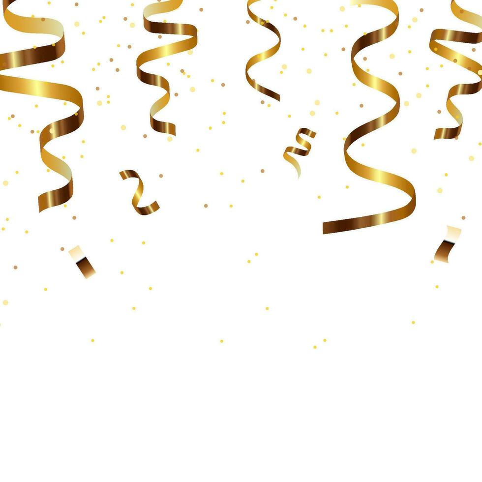 Golden serpentine and confetti on square background vector