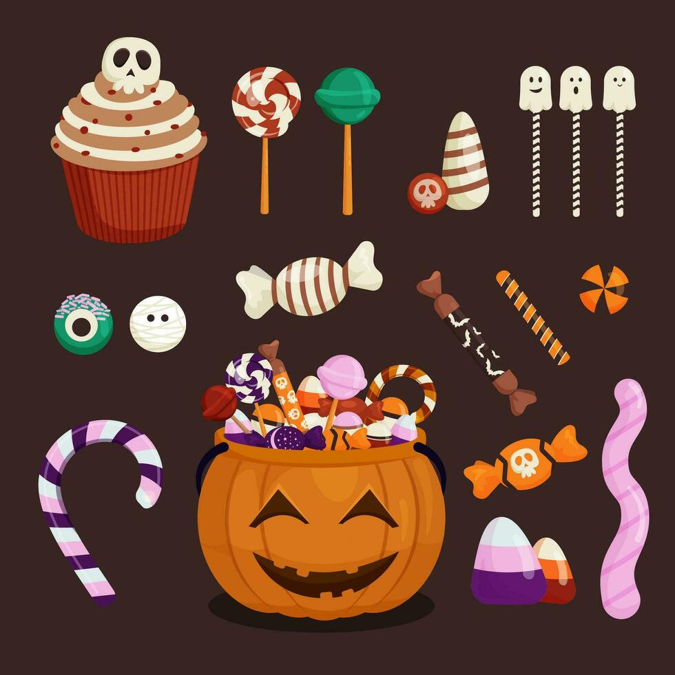 Halloween sweet candy set vector