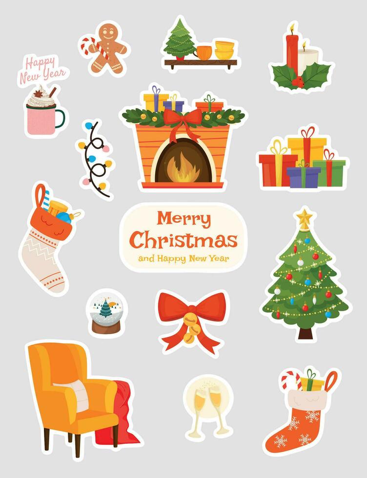 Navidad pegatina colección decoración elementos vector