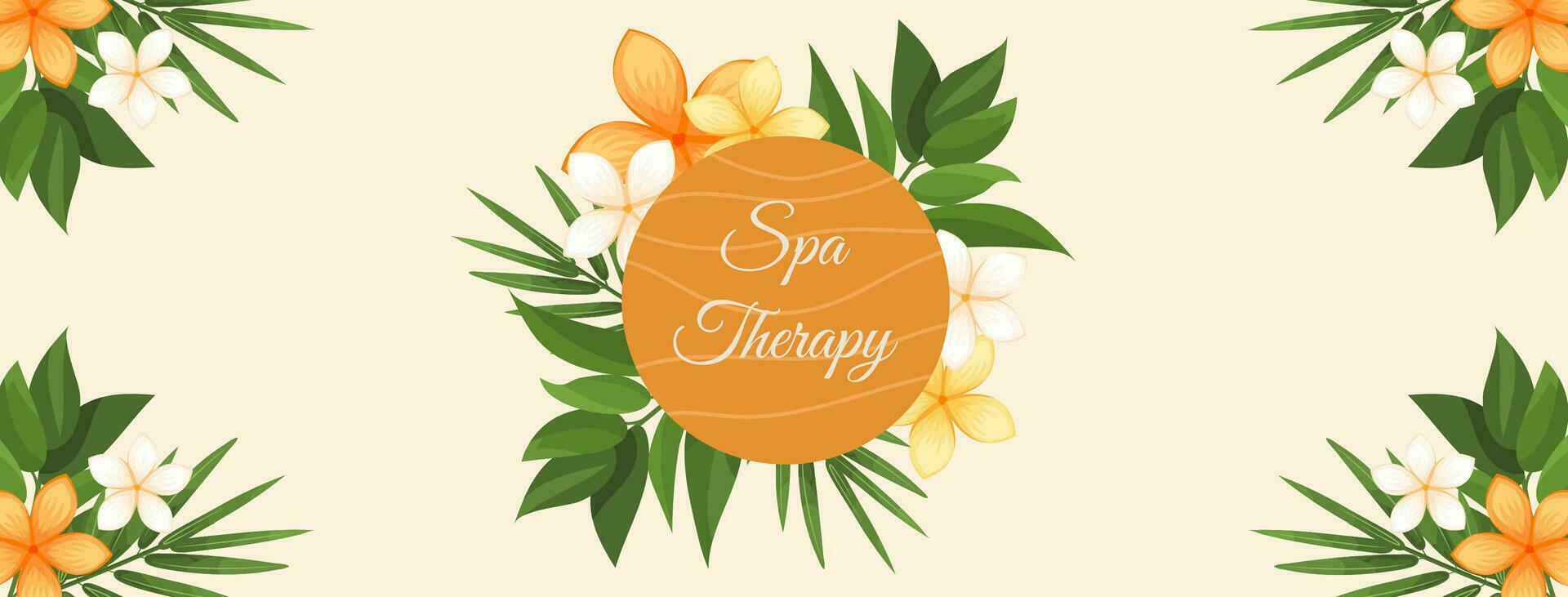 Spa salon horizontal banner with exotic flowers, tropical leaves vector