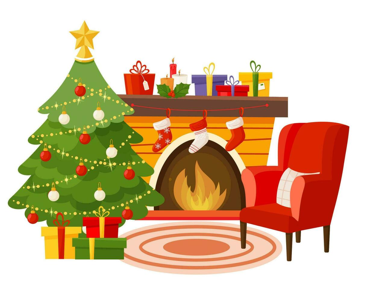 Christmas composition interior with furniture vector