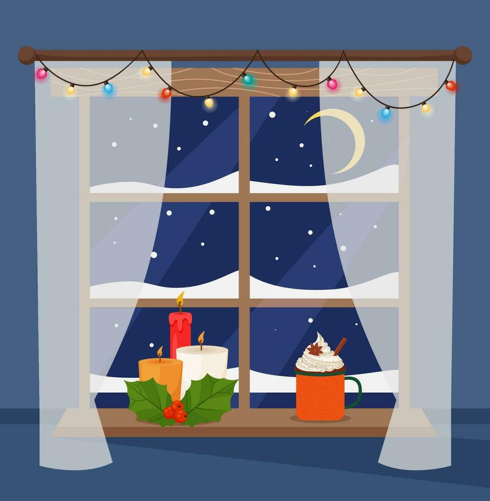 ventana con Navidad decoración. vector