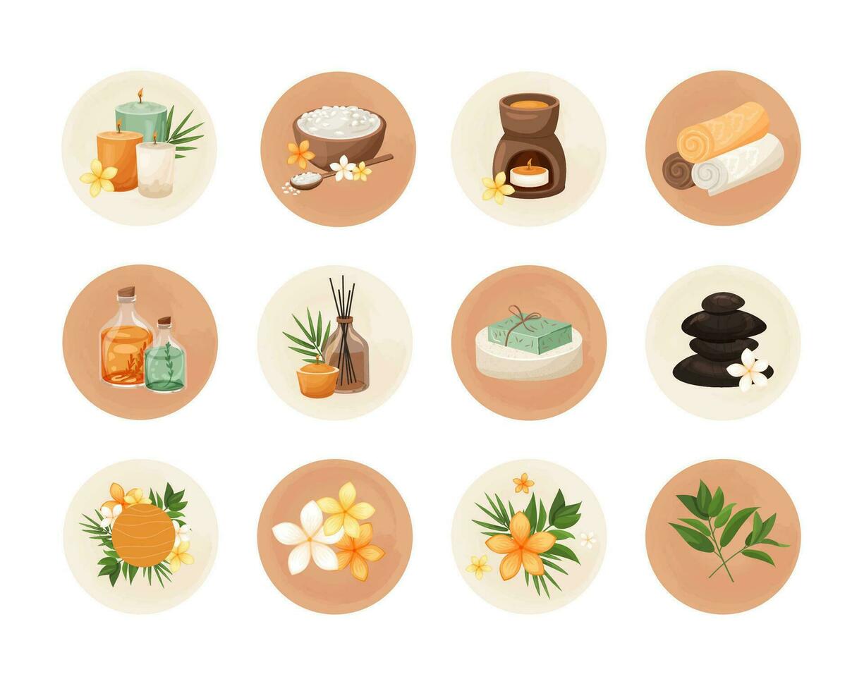 Round sticker Spa Cosmetics items vector