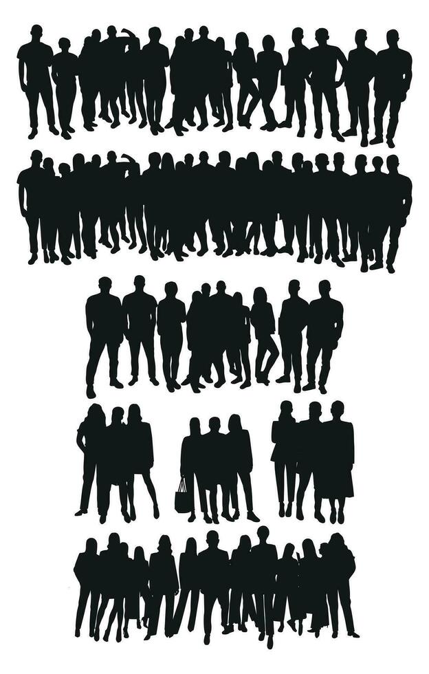 Image of crowd silhouette, group of people. Male and female body shapes vector