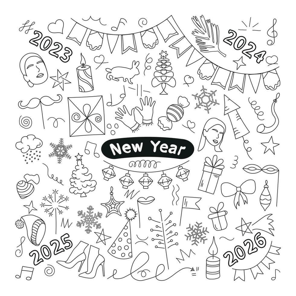 Holiday clipart sketch image. New Years Eve and Christmas. Doodles for decoration of holiday, event, celebration, festivity, party vector