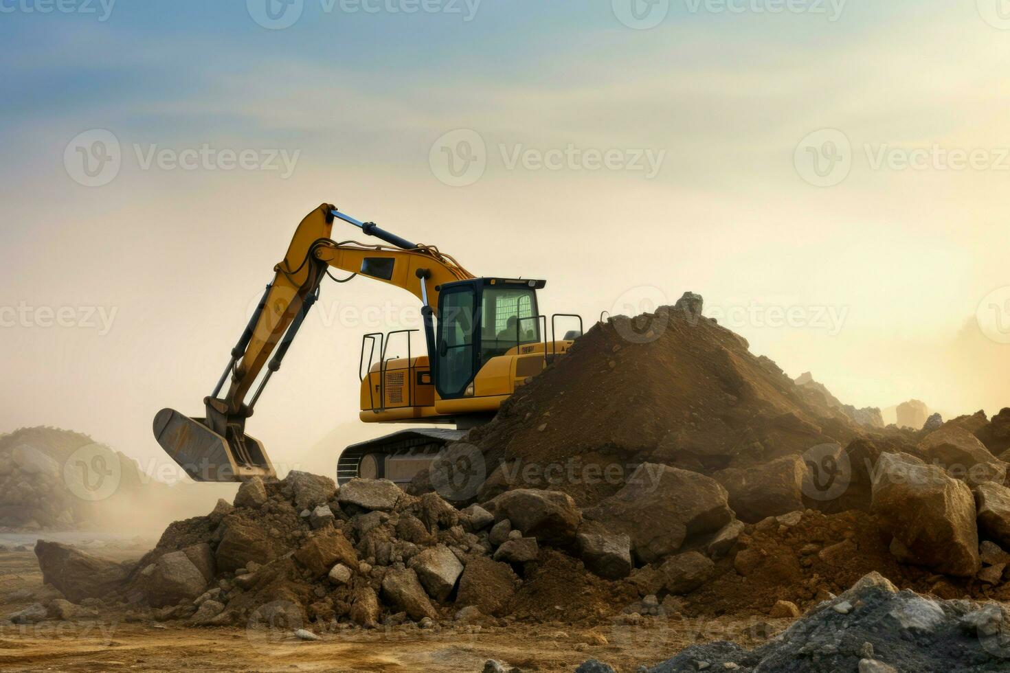 Excavator vehicle construction work. Generate Ai photo