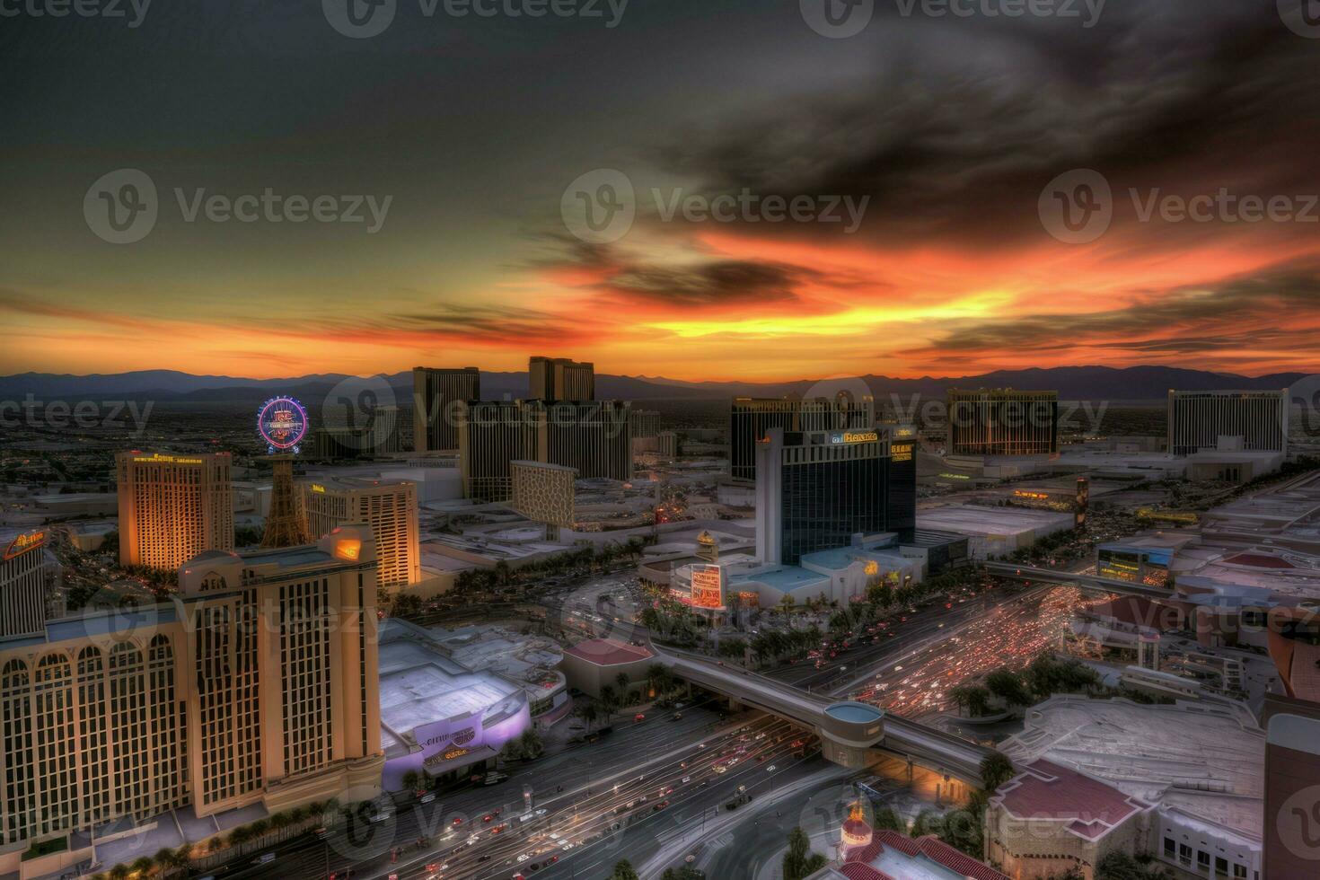 Las Vegas sunset city. Generate Ai photo