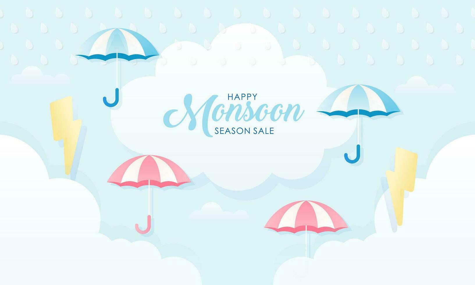 Cute Pastel Color Scheme and Paper Cut Style Happy Monsoon Season Sale Banner Background vector