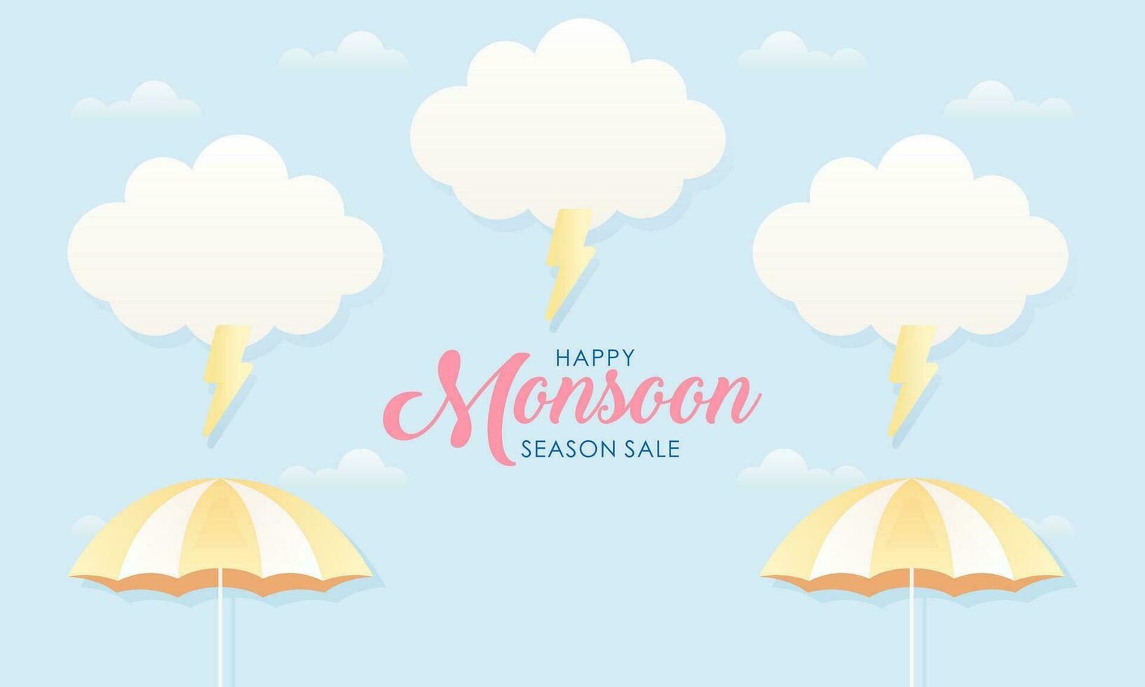 Cute Pastel Color Scheme and Paper Cut Style Happy Monsoon Season Sale Banner Background vector