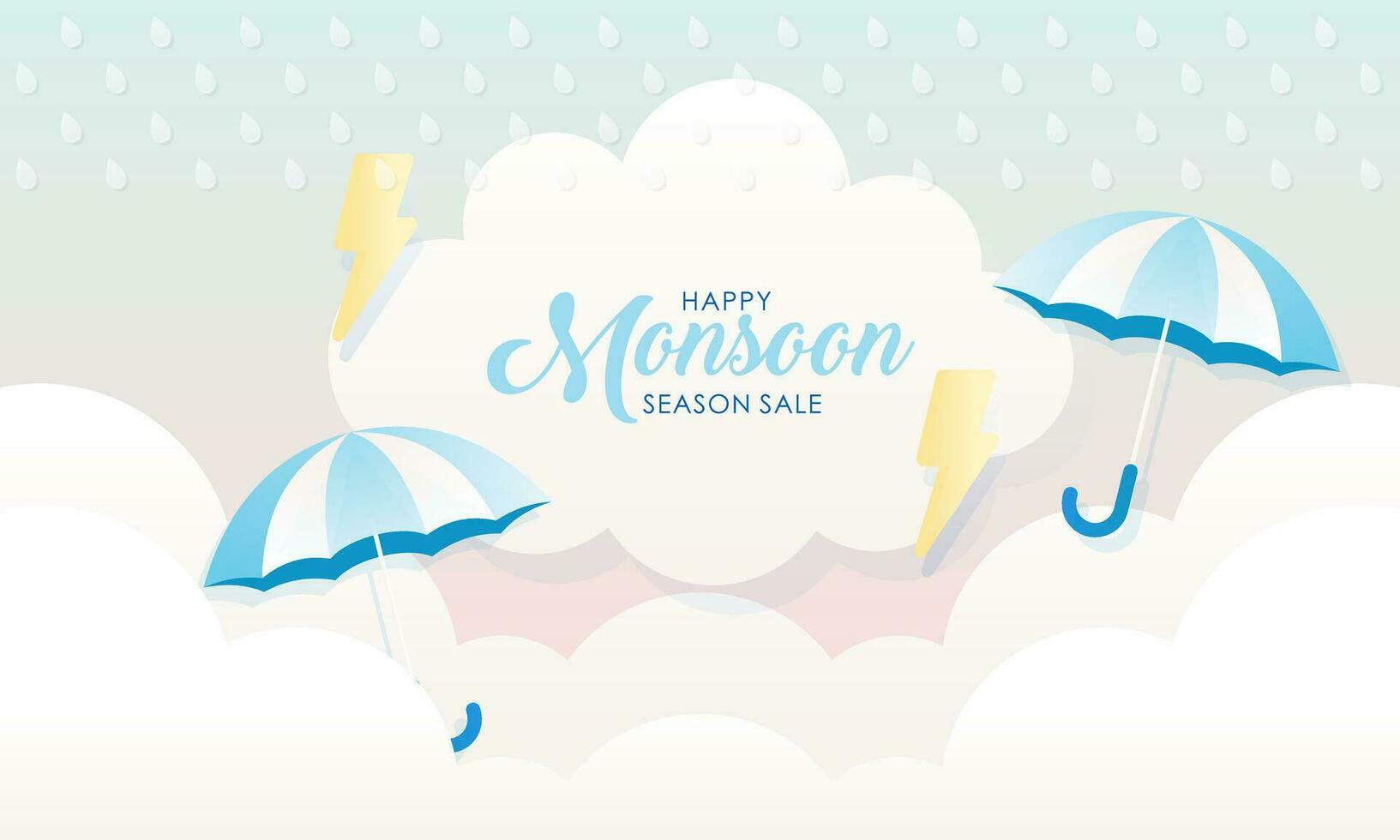 Cute Pastel Color Scheme and Paper Cut Style Happy Monsoon Season Sale Banner Background vector