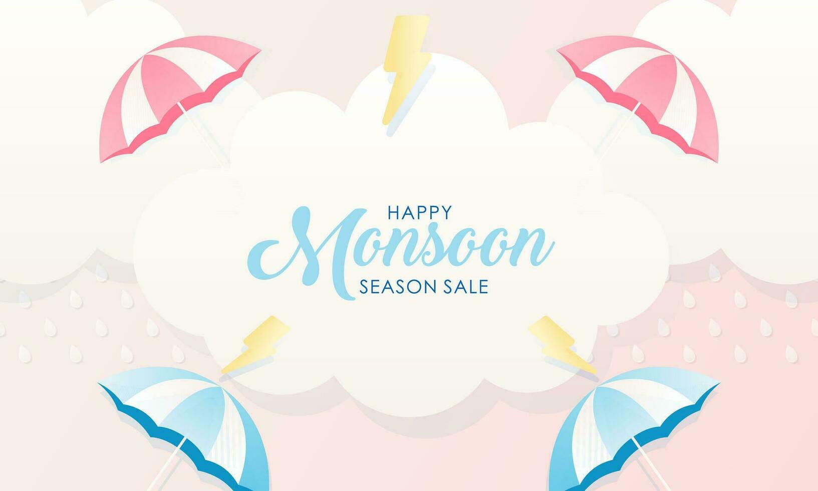 Cute Pastel Color Scheme and Paper Cut Style Happy Monsoon Season Sale Banner Background vector