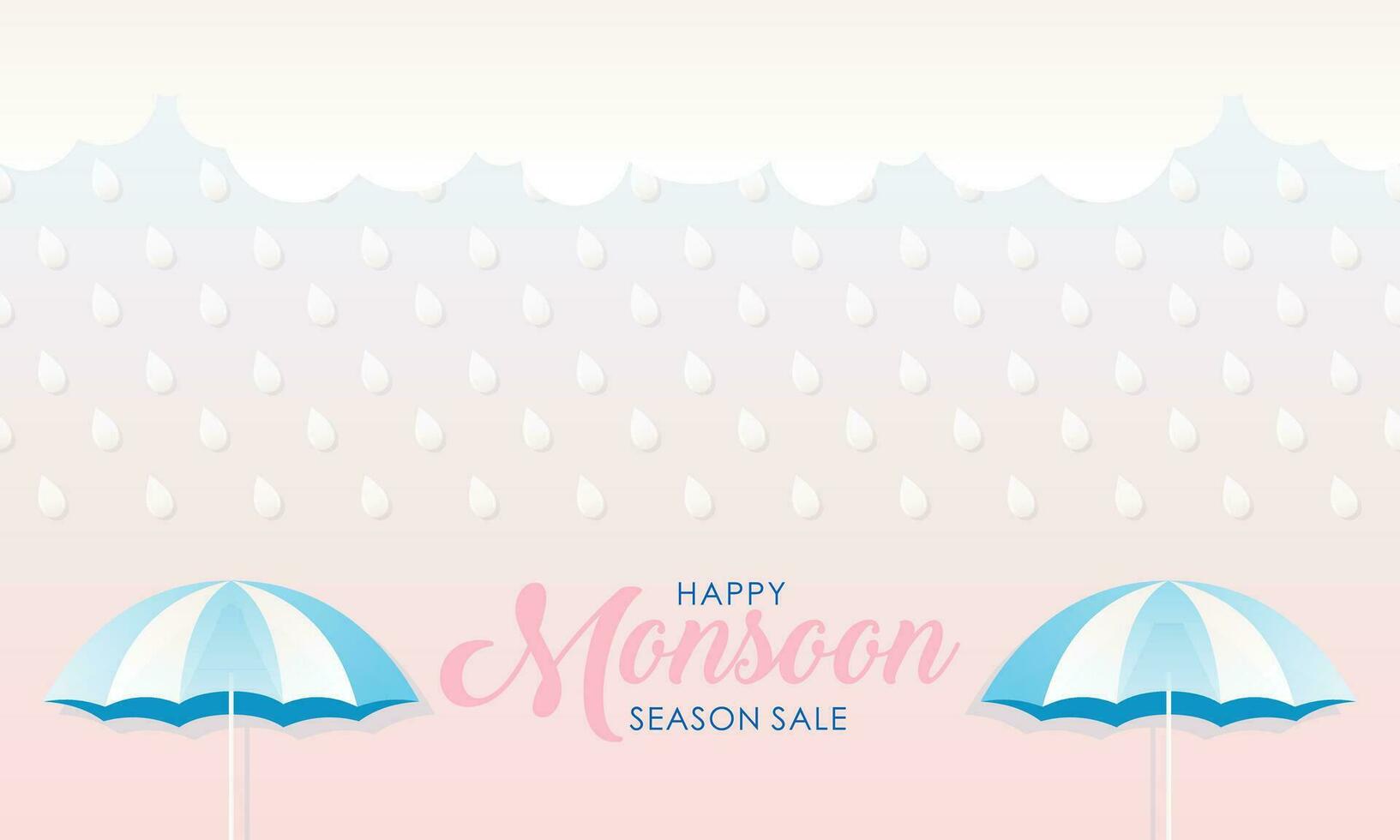 Cute Pastel Color Scheme and Paper Cut Style Happy Monsoon Season Sale Banner Background vector